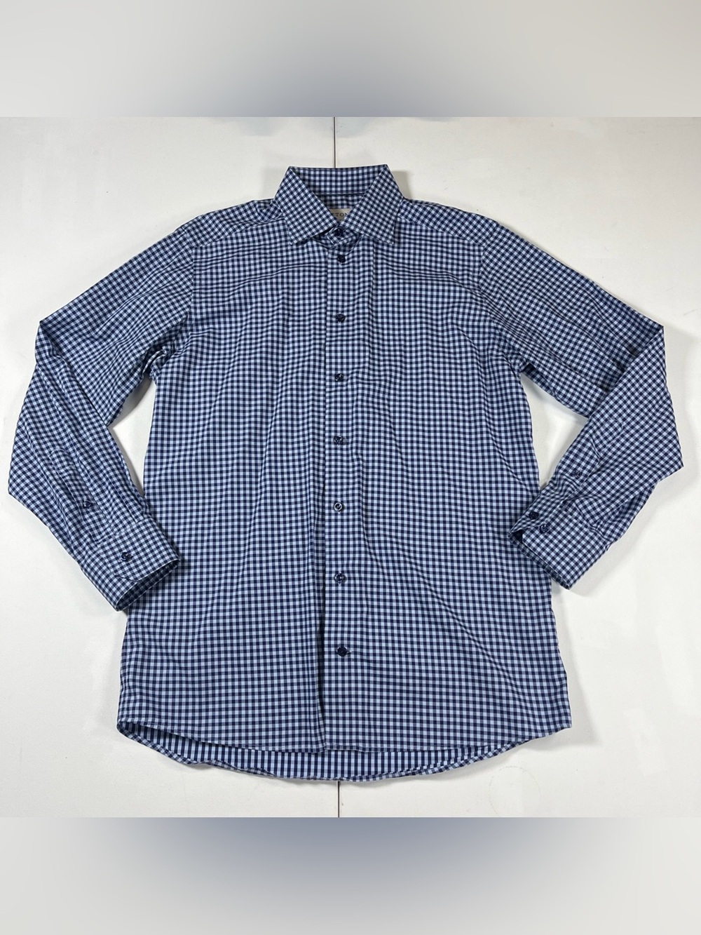 Eton Dress Shirt Mens 15 3/4 40 Blue Gingham Contemporary Twill Long Sleeve